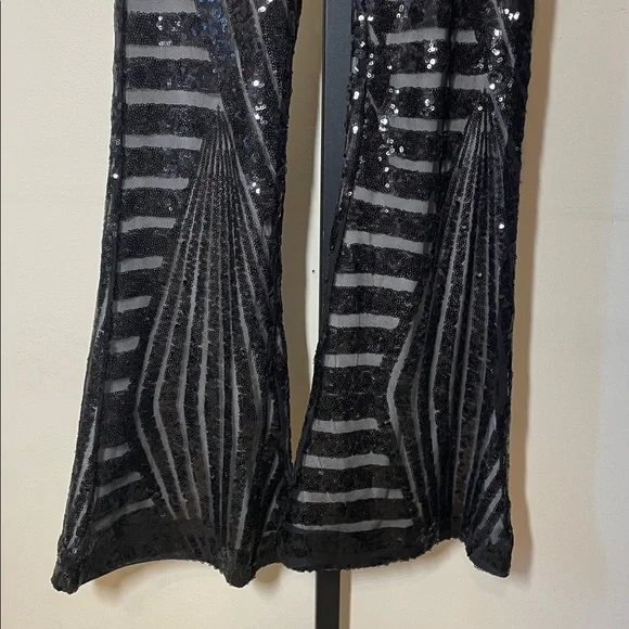 Black Sequin Flare Pants - Picture 3 of 7
